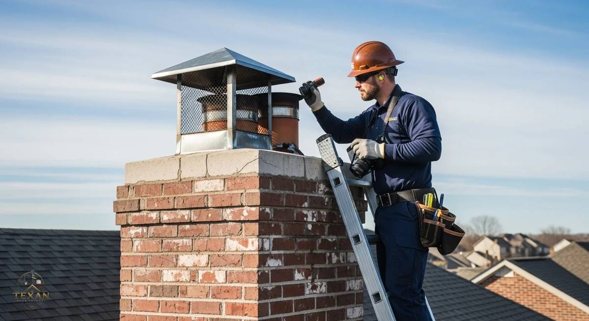 Texan Flue technician performing a Level 2 camera chimney inspection in Dallas–Fort Worth