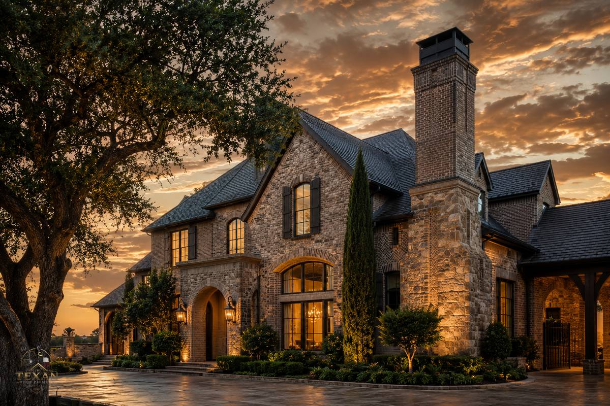 Luxury estate chimney at dusk