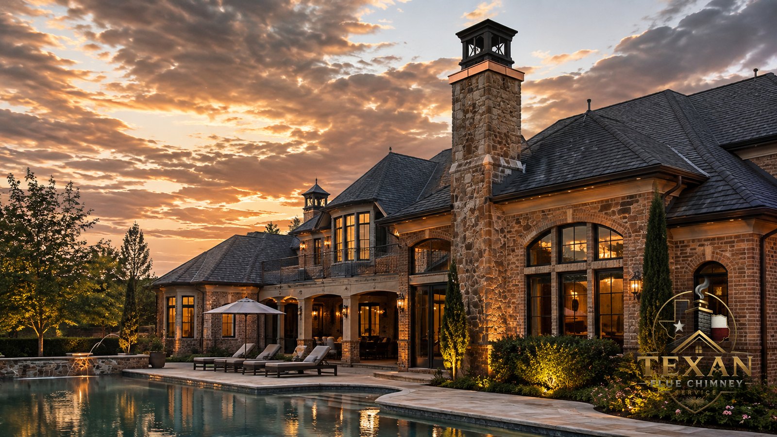 Luxury masonry chimney on a Westlake, Texas home