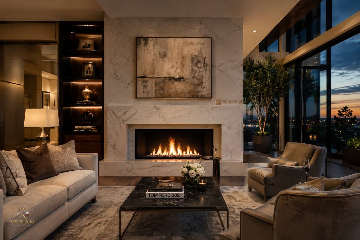 Luxury living room fireplace