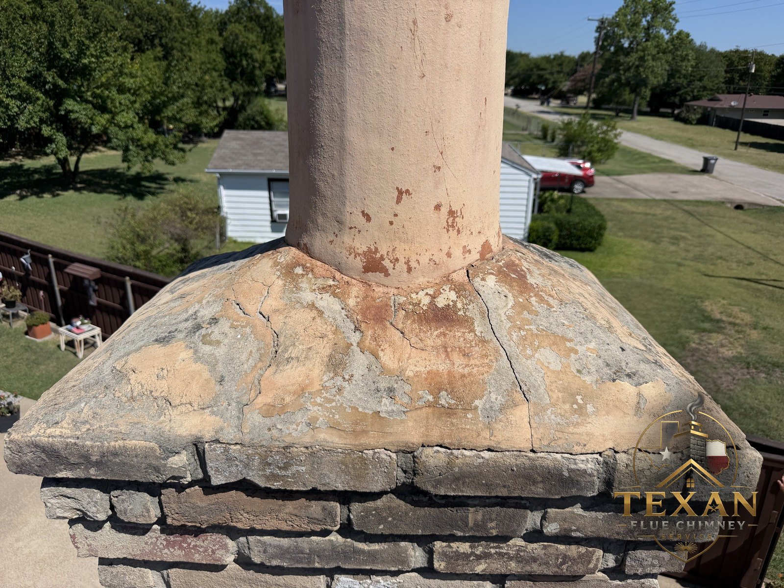 Cracked chimney crown before repair — Texan Flue