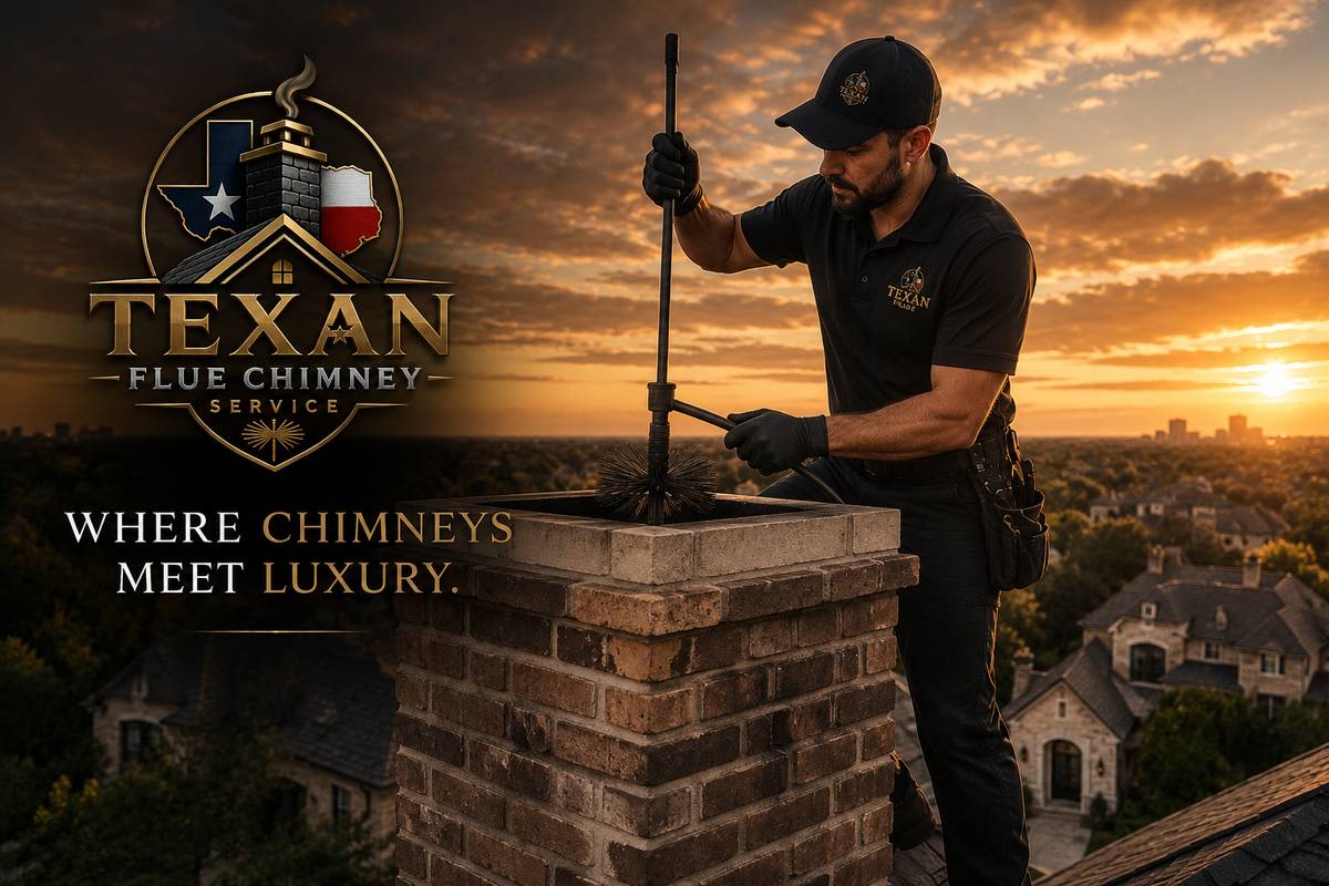 Rooftop chimney sweep at golden hour — Texan Flue